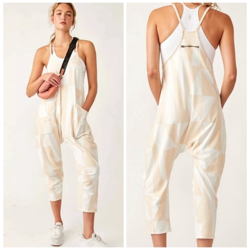 Free People Movement Hot Shot Romper Size M Cream Jumpsuit Incline Bamboo Combo